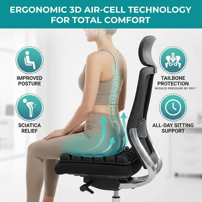 3D Inflatable Airplane Seat Cushion - 60s Fast Press & A4 Fold, 36 Airbags Tailbone Pressure Relief Pad for Long Flights, Black