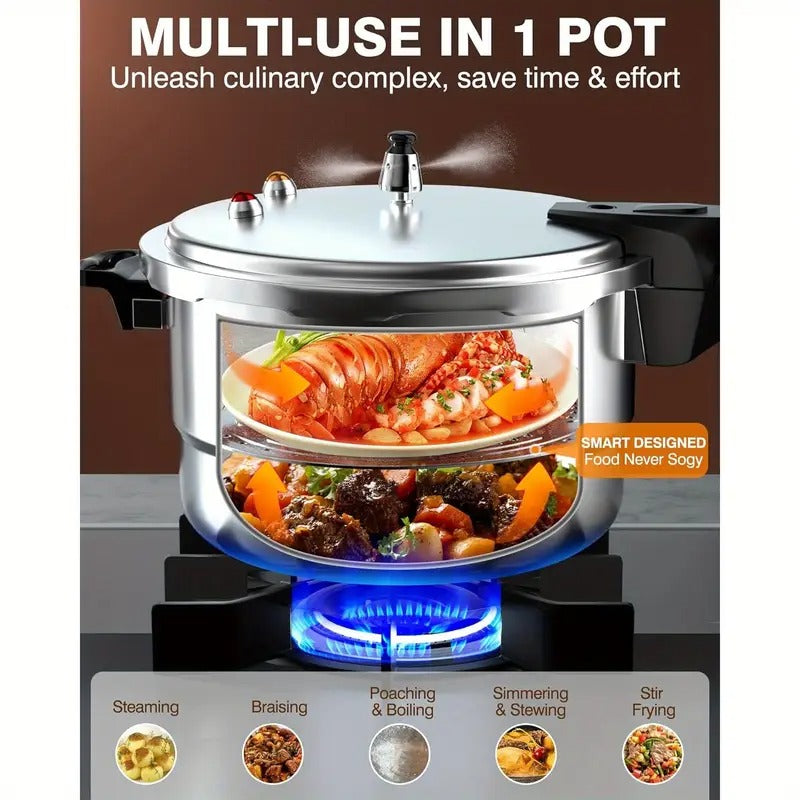 WantJoin 10Qt Aluminum Pressure Cooker w/Release Valve &amp; Multiple Protective Devices, Pressure Canner Compatible with Gas &amp; Induction Cooker, Canner Rack Included