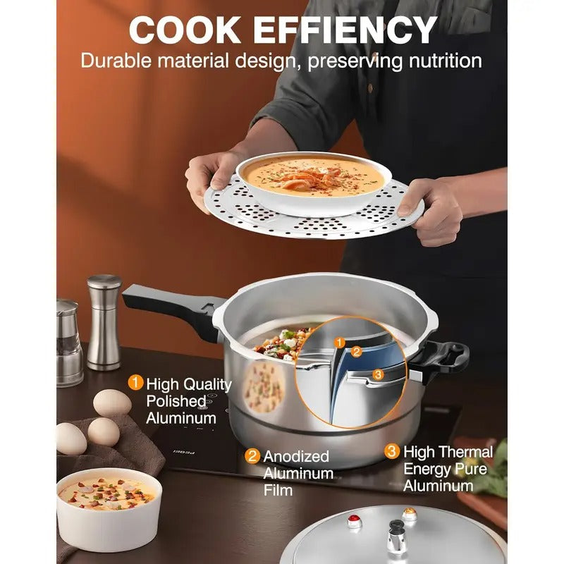 WantJoin 10Qt Aluminum Pressure Cooker w/Release Valve &amp; Multiple Protective Devices, Pressure Canner Compatible with Gas &amp; Induction Cooker, Canner Rack Included