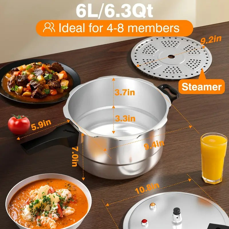 WantJoin 10Qt Aluminum Pressure Cooker w/Release Valve &amp; Multiple Protective Devices, Pressure Canner Compatible with Gas &amp; Induction Cooker, Canner Rack Included